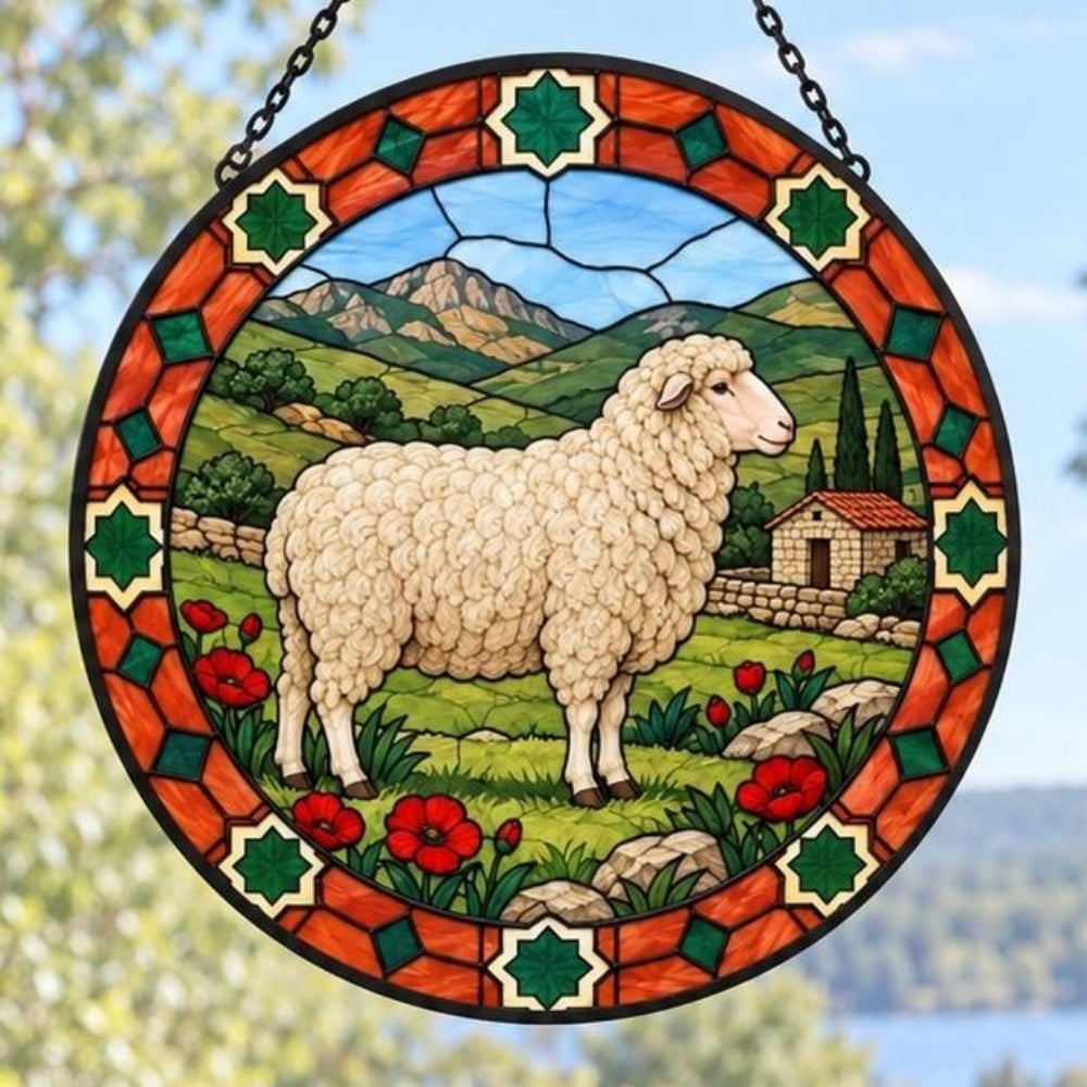 Dorset sheep stained glass suncatcher window hanging, suitable for home and garden decoration