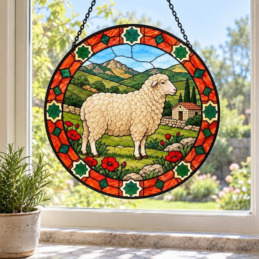 Dorset sheep stained glass suncatcher window hanging, suitable for home and garden decoration
