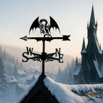 Dragon metal weather vane with directional arrows and mounting rod, outdoor roof and garden decoration