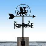 Dragon metal weather vane with directional arrows and mounting rod, outdoor roof and garden decoration