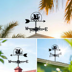Dragon metal weather vane with directional arrows and mounting rod, outdoor roof and garden decoration