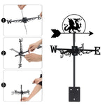 Dragon metal weather vane with directional arrows and mounting rod, outdoor roof and garden decoration