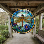 Dragonfly floral stained glass suncatcher window hanging, suitable for home and garden decoration