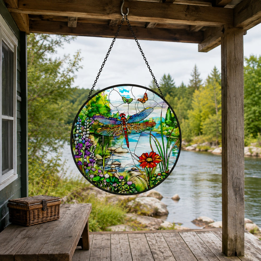 Dragonfly garden stained glass suncatcher window hanging, suitable for home and garden decoration