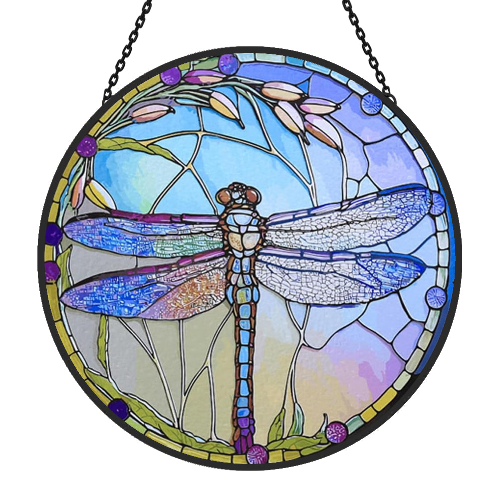 dragonfly stained glass suncatcher window hanging, suitable for home and garden decoration.