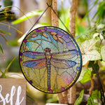 dragonfly stained glass suncatcher window hanging, suitable for home and garden decoration.