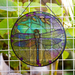 dragonfly stained glass suncatcher window hanging, suitable for home and garden decoration.