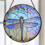 dragonfly stained glass suncatcher window hanging, suitable for home and garden decoration.