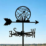 Dragonfly metal weather vane with directional arrows and mounting rod, outdoor roof and garden decoration