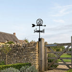Dragonfly metal weather vane with directional arrows and mounting rod, outdoor roof and garden decoration