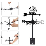 Dragonfly metal weather vane with directional arrows and mounting rod, outdoor roof and garden decoration