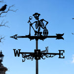 Drinking skeleton metal weather vane with directional arrows and mounting rod, outdoor roof and garden decoration