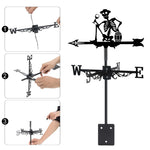 Drinking skeleton metal weather vane with directional arrows and mounting rod, outdoor roof and garden decoration