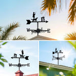 Duck hunting metal weather vane with directional arrows and mounting rod, outdoor roof and garden decoration