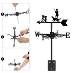 Duck hunting metal weather vane with directional arrows and mounting rod, outdoor roof and garden decoration