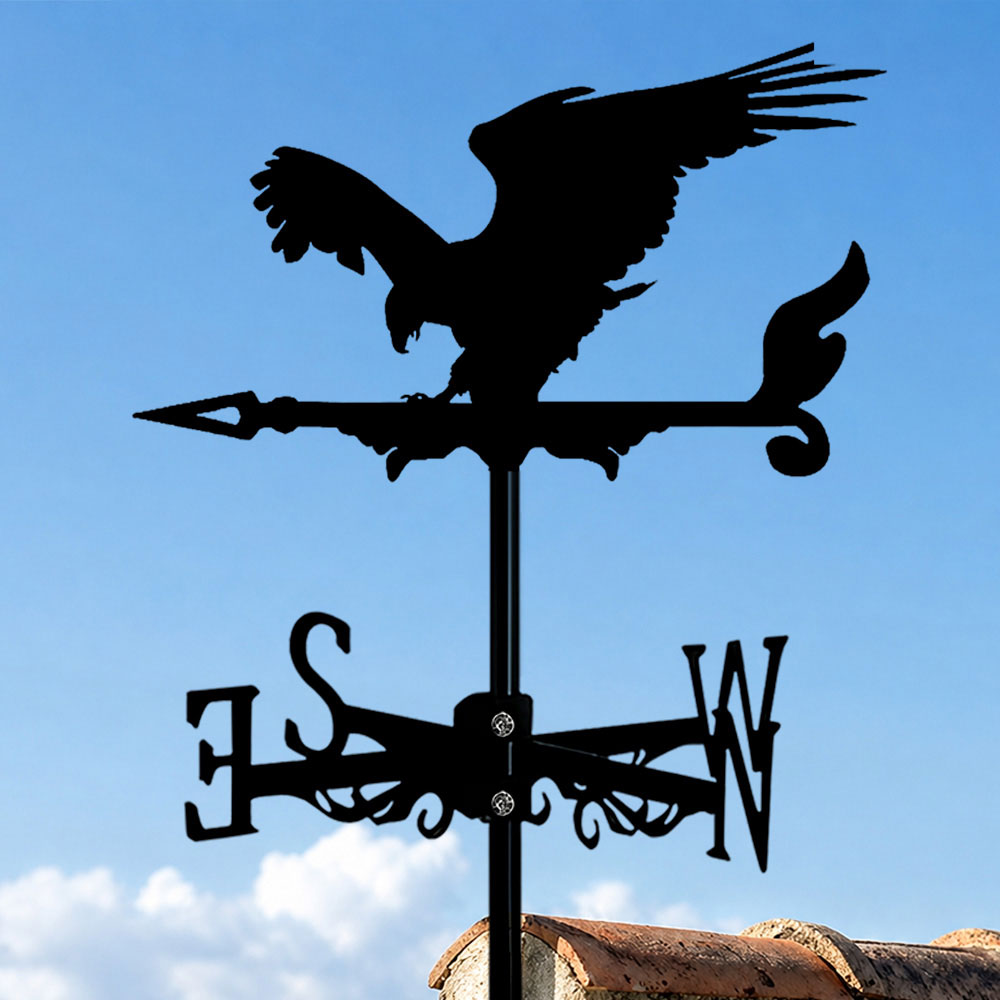 Eagle metal weather vane with directional arrows and mounting rod, outdoor roof and garden decoration