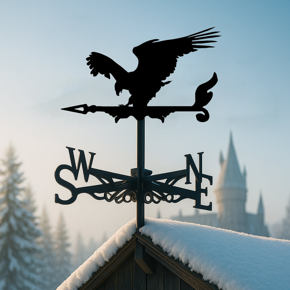 Eagle metal weather vane with directional arrows and mounting rod, outdoor roof and garden decoration