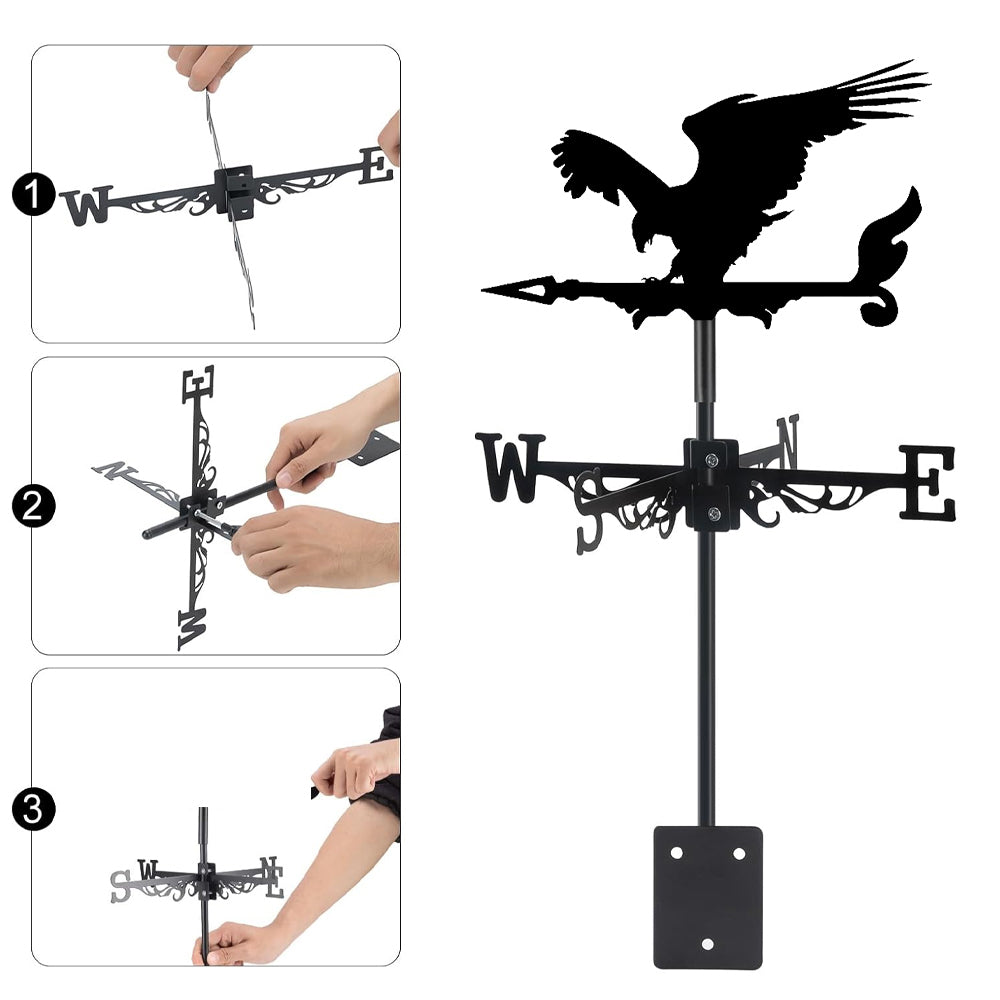 Eagle metal weather vane with directional arrows and mounting rod, outdoor roof and garden decoration