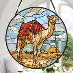 Egyptian camel & pyramids stained glass suncatcher window hanging, suitable for home and garden decoration