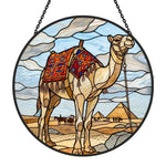 Egyptian camel & pyramids stained glass suncatcher window hanging, suitable for home and garden decoration