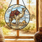Egyptian camel & pyramids stained glass suncatcher window hanging, suitable for home and garden decoration