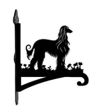 Elegant afghan hound metal hanging basket bracket mounted on outdoor wall for plant decoration