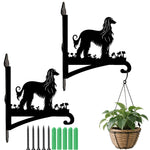 Elegant afghan hound metal hanging basket bracket mounted on outdoor wall for plant decoration