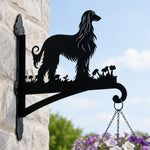 Elegant afghan hound metal hanging basket bracket mounted on outdoor wall for plant decoration