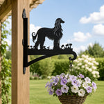 Elegant afghan hound metal hanging basket bracket mounted on outdoor wall for plant decoration