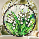 Elegant lily of the valley botanical stained glass suncatcher window hanging, suitable for home and garden decoration