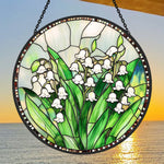 Elegant lily of the valley botanical stained glass suncatcher window hanging, suitable for home and garden decoration