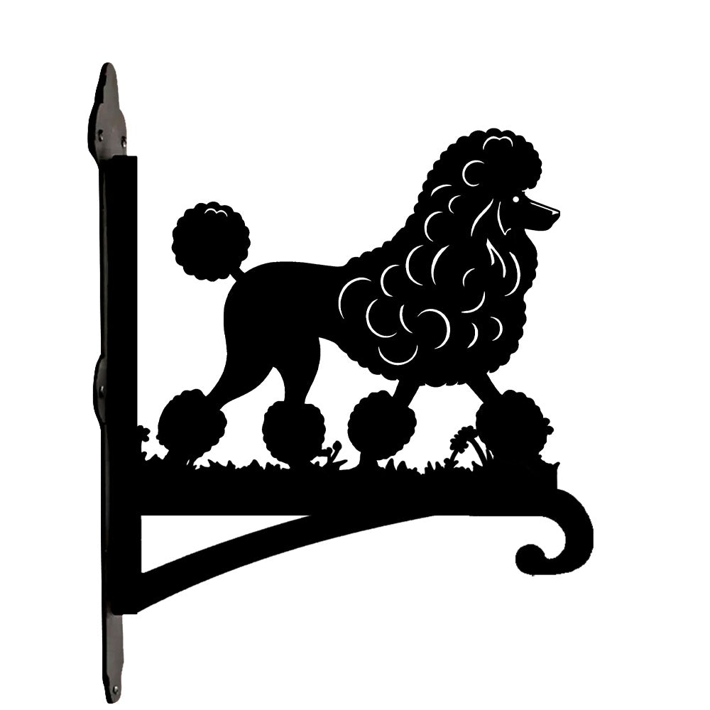 Poodle metal hanging basket bracket mounted on outdoor wall for plant decoration