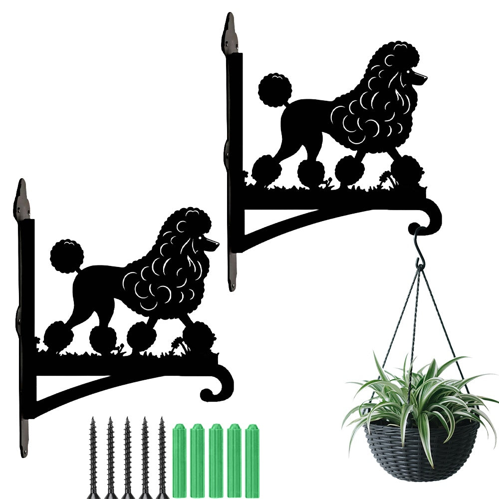 Poodle metal hanging basket bracket mounted on outdoor wall for plant decoration