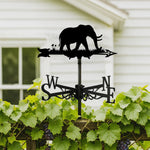 Elephant metal weather vane with directional arrows and mounting rod, outdoor roof and garden decoration