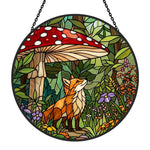 Enchanted forest mushroom fox stained glass suncatcher window hanging, suitable for home and garden decoration