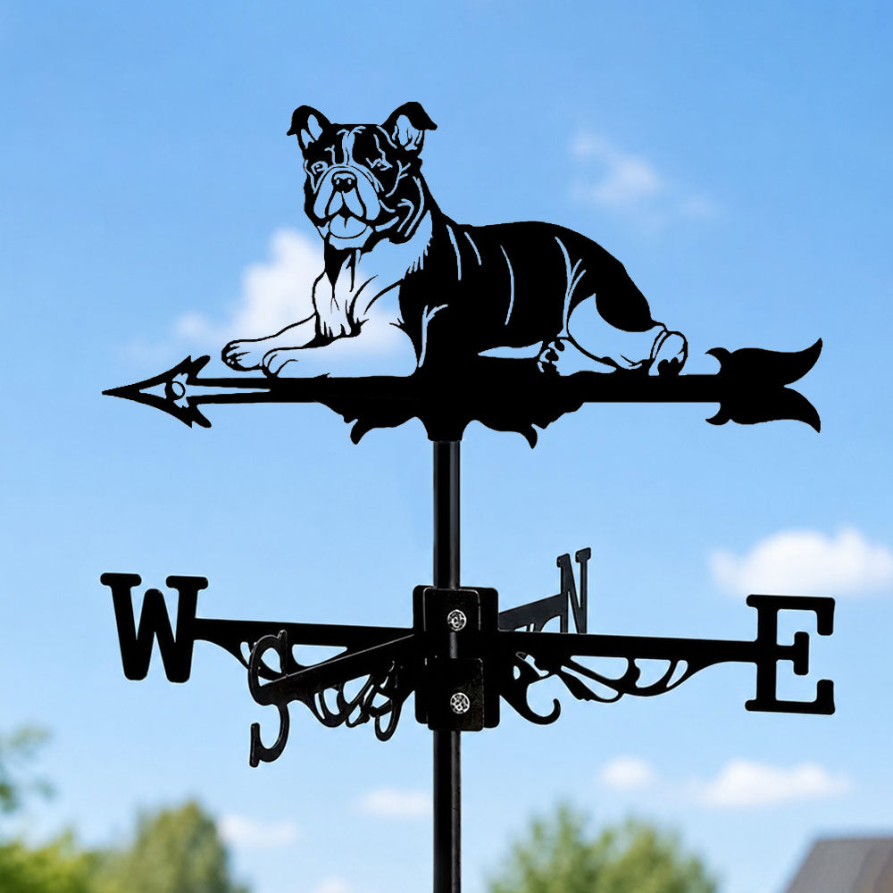 English Bull metal weather vane with directional arrows and mounting rod, outdoor roof and garden decoration
