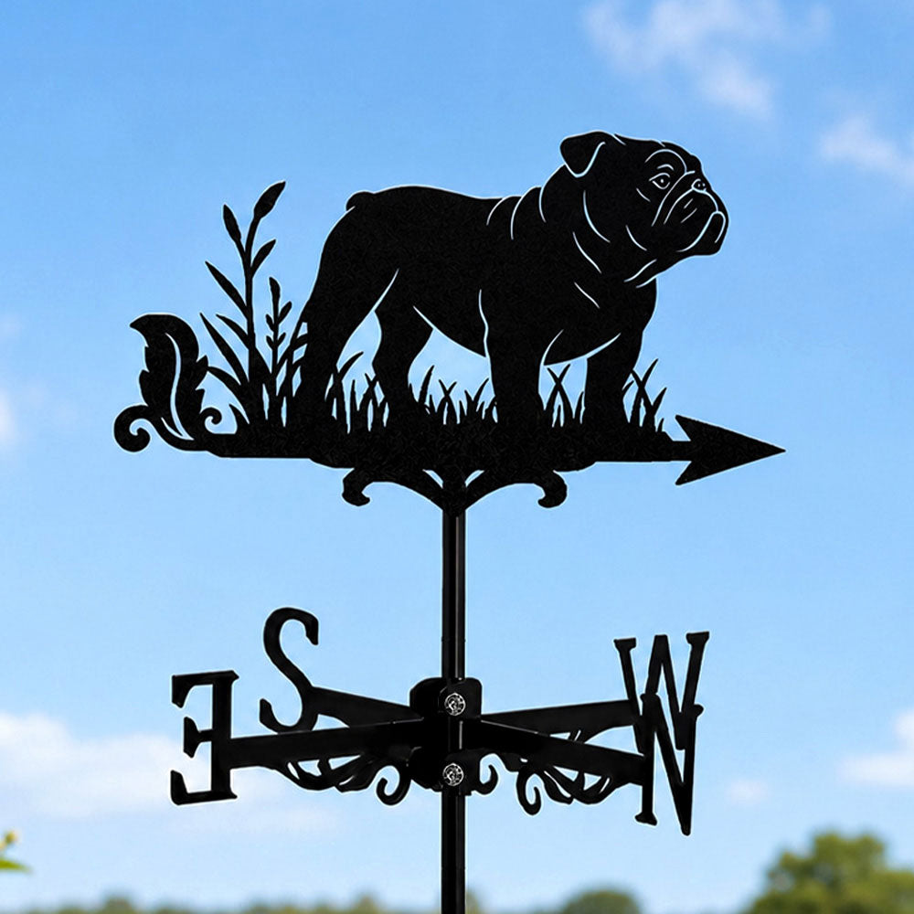 English Bull metal weather vane with directional arrows and mounting rod, outdoor roof and garden decoration