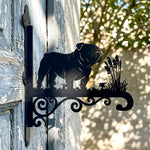 English bulldog metal hanging basket bracket mounted on outdoor wall for plant decoration