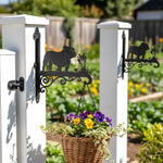 English bulldog metal hanging basket bracket mounted on outdoor wall for plant decoration