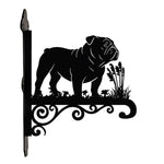 English bulldog metal hanging basket bracket mounted on outdoor wall for plant decoration