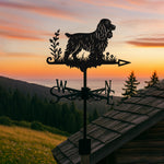 English Cocker Spaniel metal weather vane with directional arrows and mounting rod, outdoor roof and garden decoration