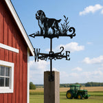 English Cocker Spaniel metal weather vane with directional arrows and mounting rod, outdoor roof and garden decoration