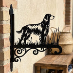 English setter metal hanging basket bracket mounted on outdoor wall for plant decoration
