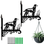 English setter metal hanging basket bracket mounted on outdoor wall for plant decoration