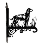 English setter metal hanging basket bracket mounted on outdoor wall for plant decoration