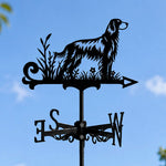 English Setter metal weather vane with directional arrows and mounting rod, outdoor roof and garden decoration