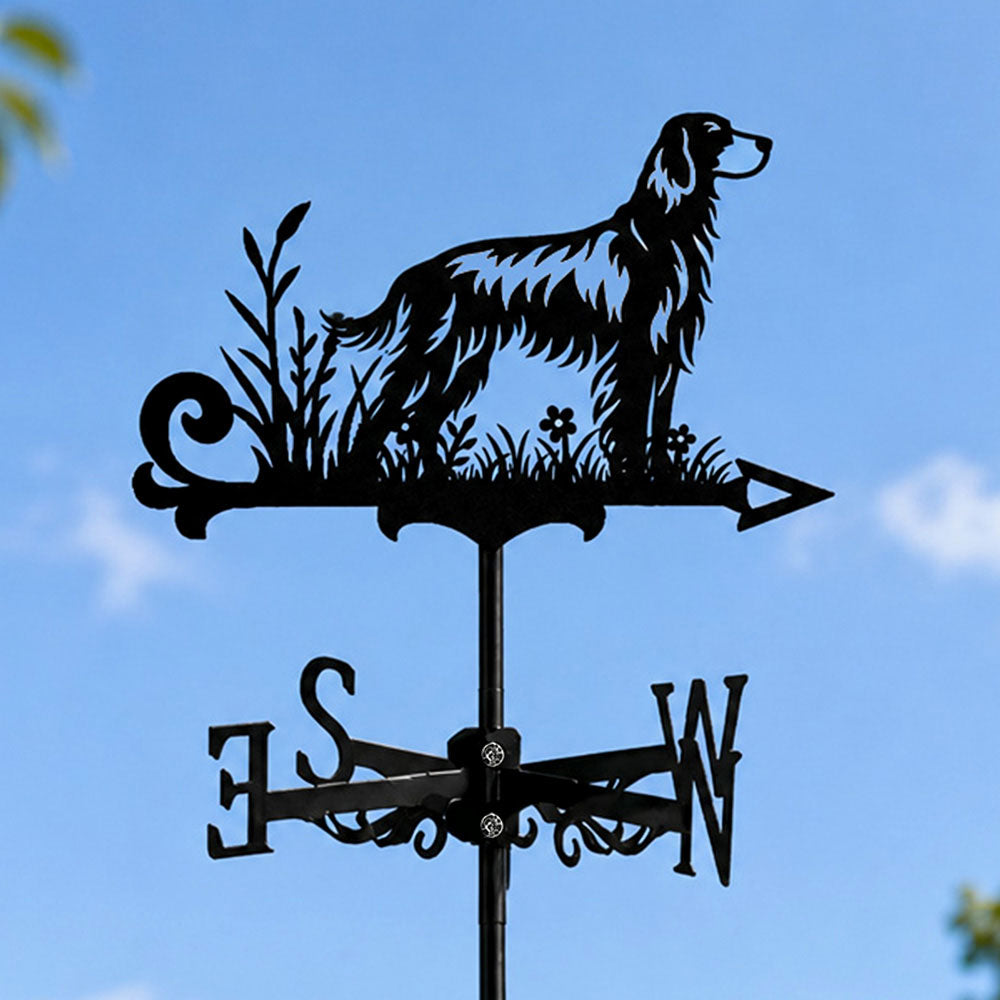English Setter metal weather vane with directional arrows and mounting rod, outdoor roof and garden decoration