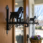 English springer spaniel metal hanging basket bracket mounted on outdoor wall for plant decoration