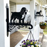 English springer spaniel metal hanging basket bracket mounted on outdoor wall for plant decoration