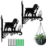 English springer spaniel metal hanging basket bracket mounted on outdoor wall for plant decoration